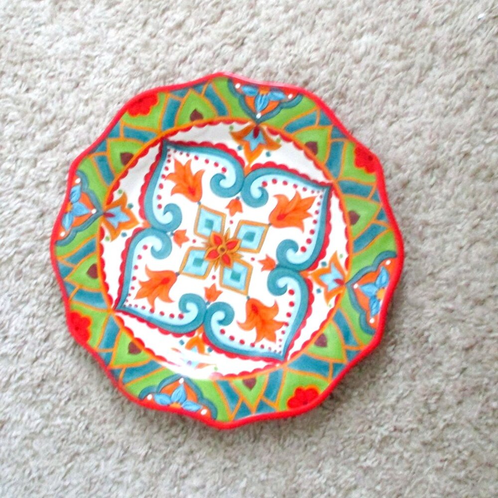 Handcrafted España Lifestyle Pasha Plate 11" Red/Green/Blue Microwave & Dishwash